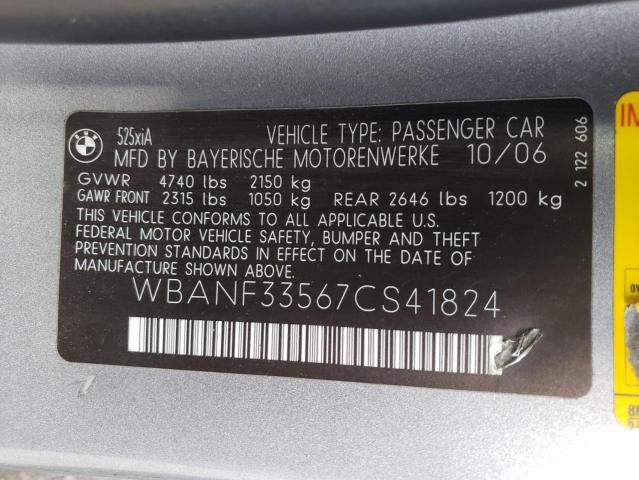 WBANF33567CS41824 - 2007 BMW 525 XI GRAY photo 12