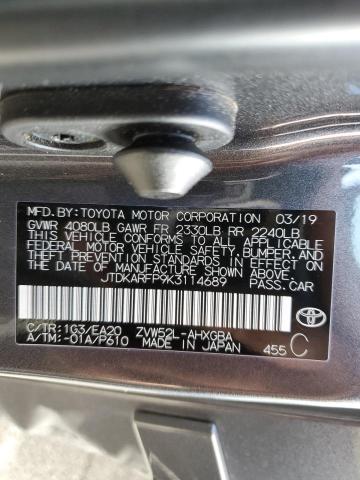 JTDKARFP9K3114689 - 2019 TOYOTA PRIUS PRIM 石墨色 照片 12