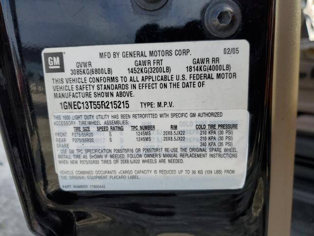 1GNEC13T55R215215 - 2005 CHEVROLET TAHOE BLACK photo 13