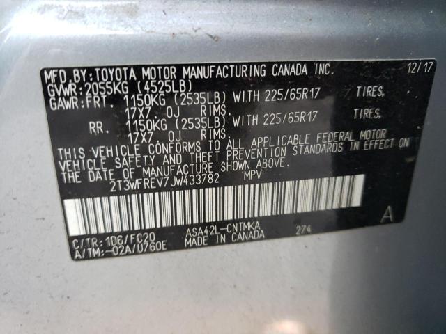 2T3WFREV7JW433782 - 2018 TOYOTA RAV4 ADVEN SILVER photo 12