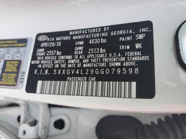 5XXGV4L29GG079598 - 2016 KIA OPTIMA SXL WHITE photo 12