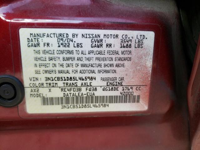 3N1CB51D85L465984 - 2005 NISSAN SENTRA MAROON photo 12