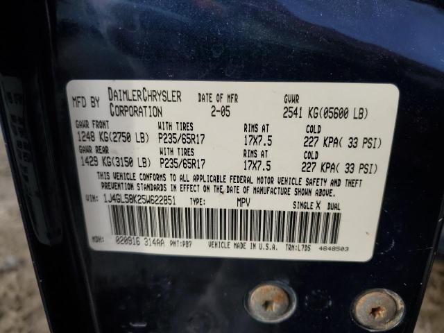 1J4GL58K25W622851 - 2005 JEEP LIBERTY BLUE photo 12