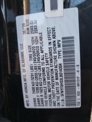 5FNYF8H53LB014304 - 2020 HONDA PASSPORT E 黑色 照片 12