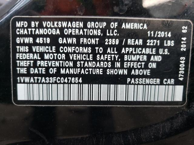 1VWAT7A33FC047654 - 2015 VOLKSWAGEN PASSAT S BLACK photo 13