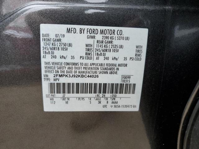 2FMPK3J92KBC44026 - 2019 FORD EDGE SEL CHARCOAL photo 13