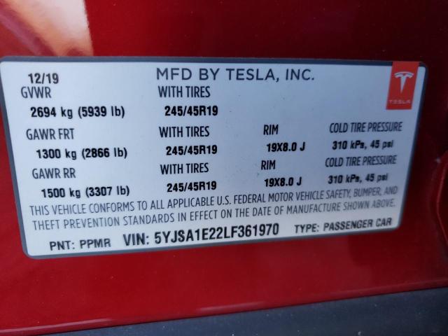 5YJSA1E22LF361970 - 2020 TESLA MODEL S Qırmızı foto 12
