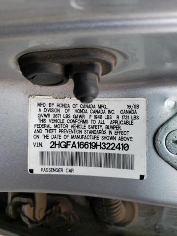 2HGFA16619H322410 - 2009 HONDA CIVIC LX-S ვერცხლისფერი ფოტო 12