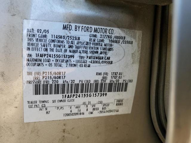 1FAFP24155G157399 - 2005 FORD FIVE HUNDR BEIGE photo 12