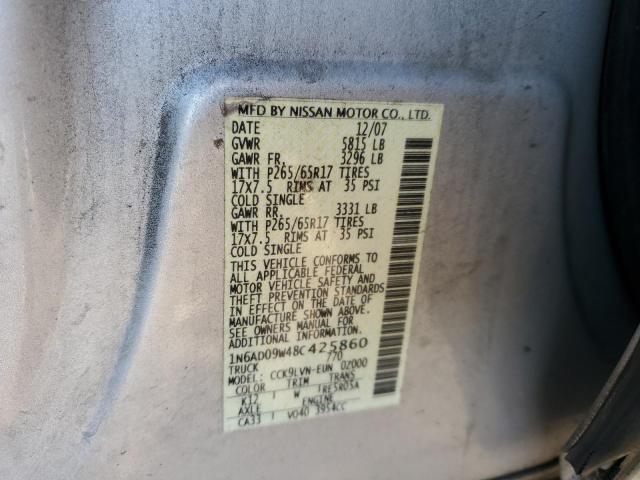 1N6AD09W48C425860 - 2008 NISSAN FRONTIER C SILVER photo 12