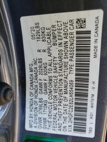 2HGFC2E82LH554069 - 2020 HONDA CIVIC SPOR 灰色 照片 12