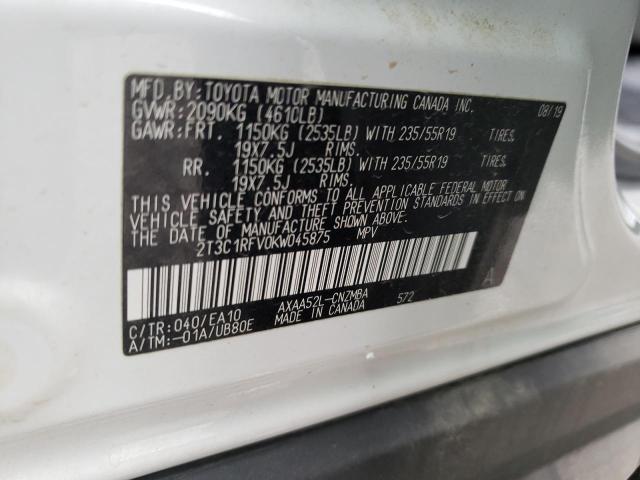 2T3C1RFV0KW045875 - 2019 TOYOTA RAV4 XLE P WHITE photo 13