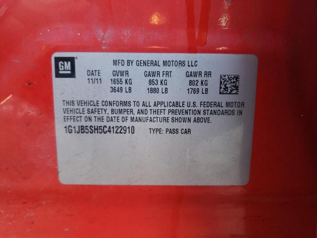 1G1JB5SH5C4122910 - 2012 CHEVROLET SONIC LS RED photo 12