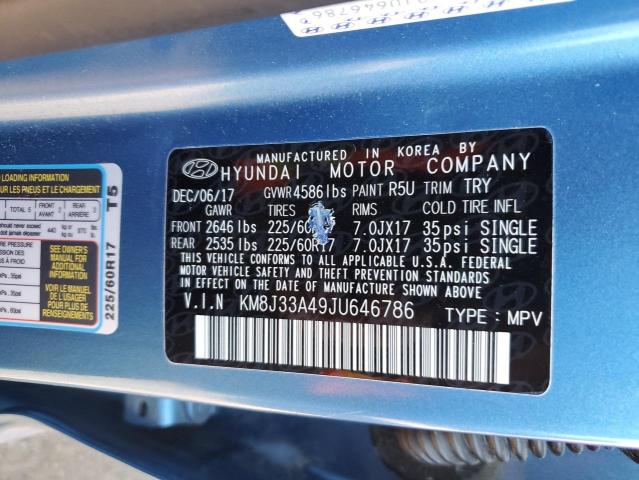 KM8J33A49JU646786 - 2018 HYUNDAI TUCSON SEL BLUE photo 13