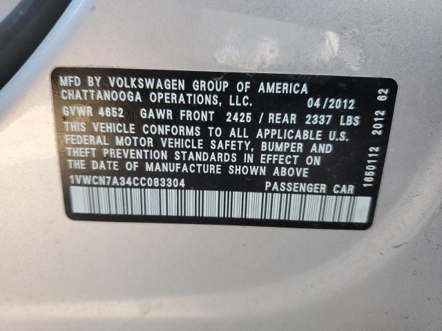 1VWCN7A34CC083304 - 2012 VOLKSWAGEN PASSAT SEL SILVER photo 12