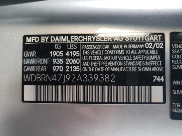 WDBRN47J92A339382 - 2002 MERCEDES-BENZ C 230K SPO SILVER photo 12