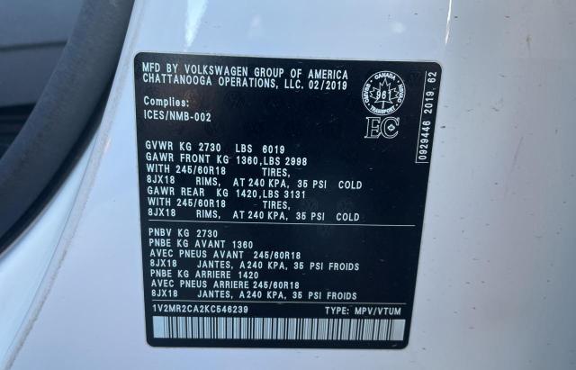 1V2MR2CA2KC546239 - 2019 VOLKSWAGEN ATLAS SEL Ağ foto 10