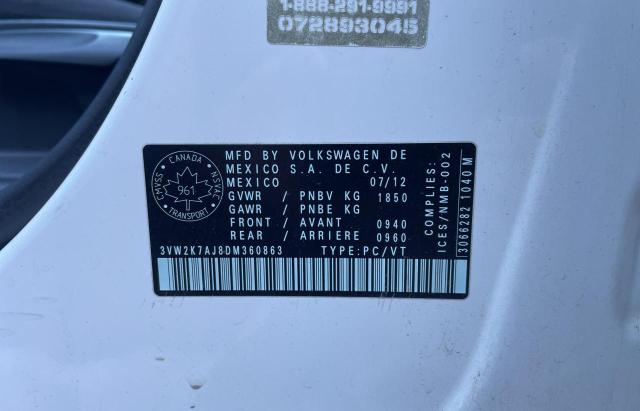 3VW2K7AJ8DM360863 - 2013 VOLKSWAGEN JETTA BASE WHITE photo 10