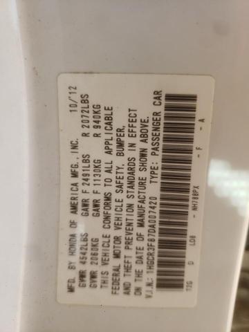 1HGCR3F87DA007420 - 2013 HONDA ACCORD EXL WHITE photo 12