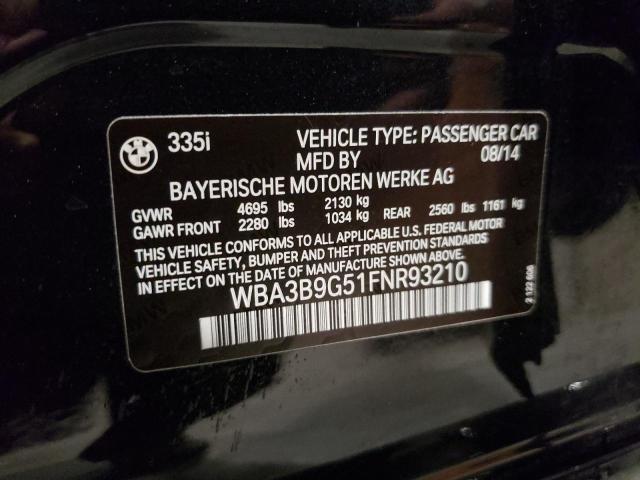 WBA3B9G51FNR93210 - 2015 BMW 335 XI BLACK photo 12