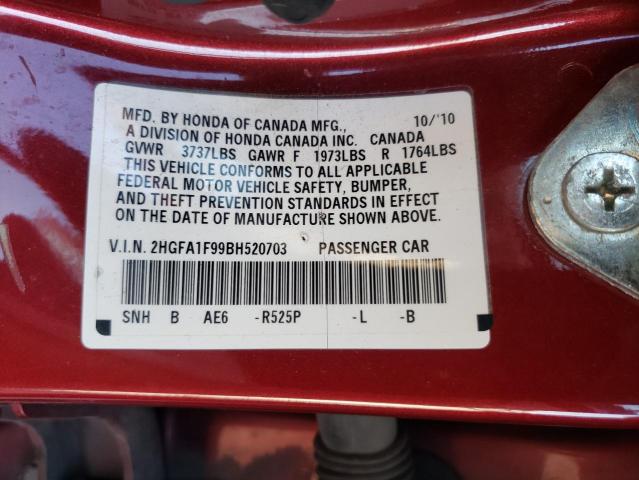 2HGFA1F99BH520703 - 2011 HONDA CIVIC EXL 栗色 照片 13