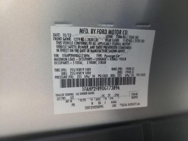 1FAHP2F89DG173896 - 2013 FORD TAURUS LIM SILVER photo 12