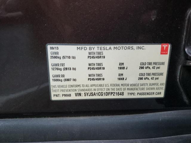 5YJSA1CG1DFP21648 - 2013 TESLA MODEL S Շագանակագույն լուսանկար 12