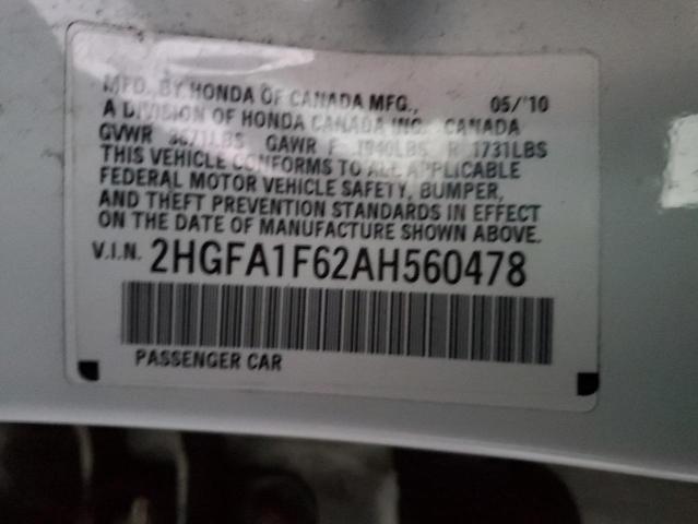 2HGFA1F62AH560478 - 2010 HONDA CIVIC LX-S Ağ foto 12