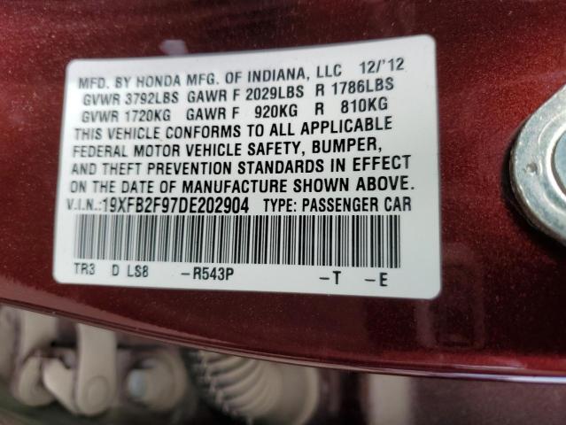 19XFB2F97DE202904 - 2013 HONDA CIVIC EXL كستنائي صورة 12