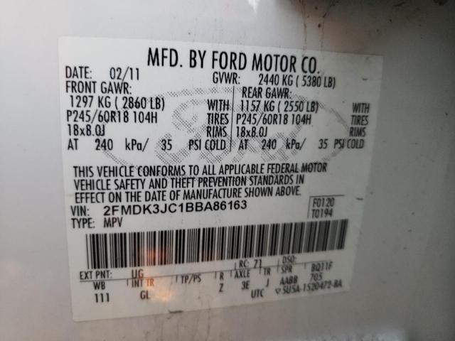 2FMDK3JC1BBA86163 - 2011 FORD EDGE SEL WHITE photo 13