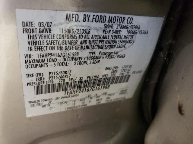 1FAHP24167G161988 - 2007 FORD FIVE HUNDR SILVER photo 12