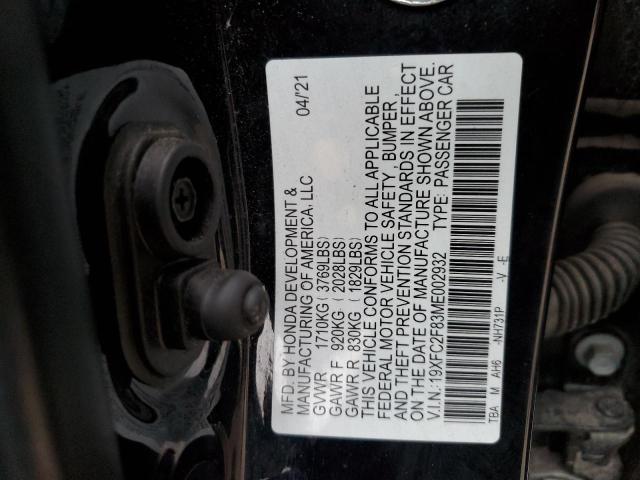 19XFC2F83ME002932 - 2021 HONDA CIVIC SPOR BLACK photo 12