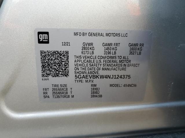 5GAEVBKW4NJ124375 - 2022 BUICK ENCLAVE PR SILVER photo 14