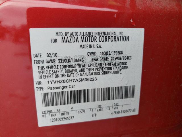 1YVHZ8CH7A5M36223 - 2010 MAZDA 6 I RED photo 12