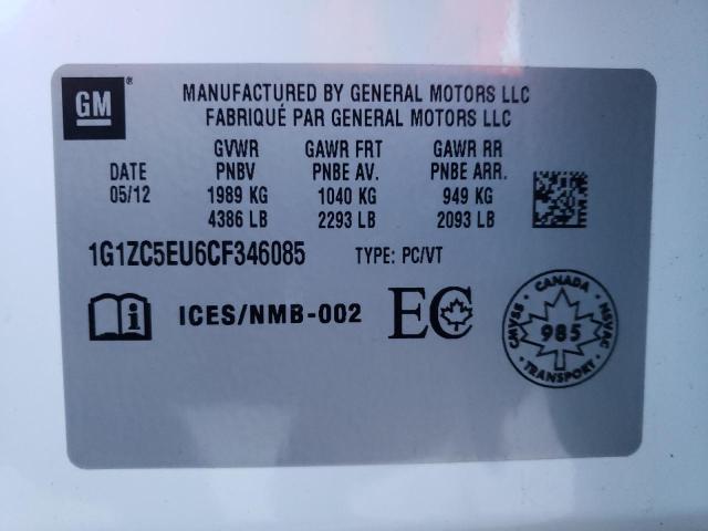 1G1ZC5EU6CF346085 - 2012 CHEVROLET MALIBU 1LT 白色 照片 12