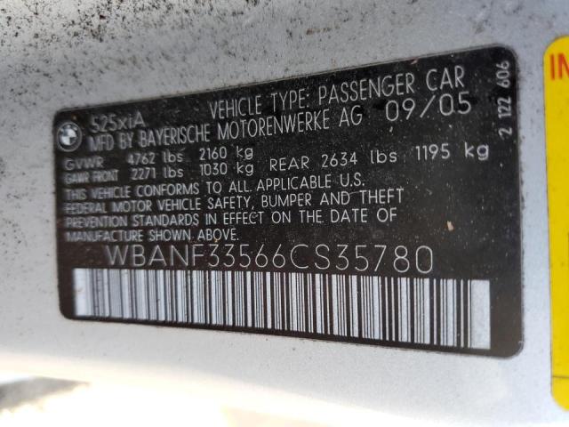 WBANF33566CS35780 - 2006 BMW 525 XI SILVER photo 12