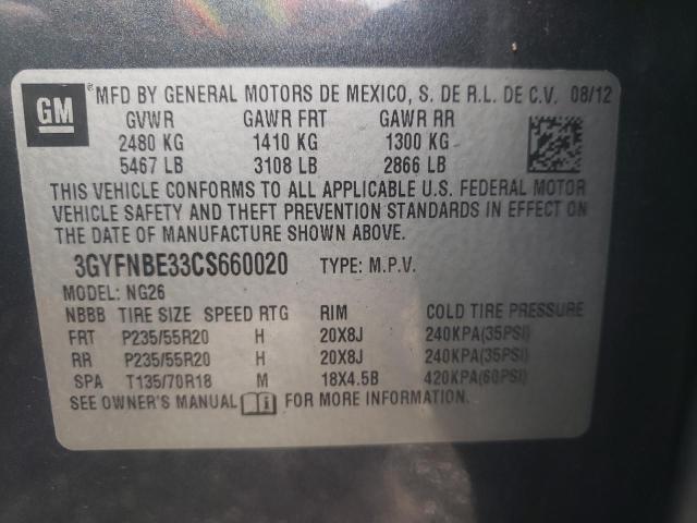 3GYFNBE33CS660020 - 2012 CADILLAC SRX PERFOR შავი ფოტო 12