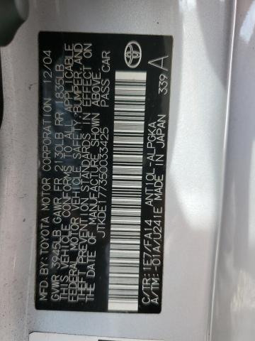 JTKDE177350033425 - 2005 TOYOTA SCION TC SILVER photo 12