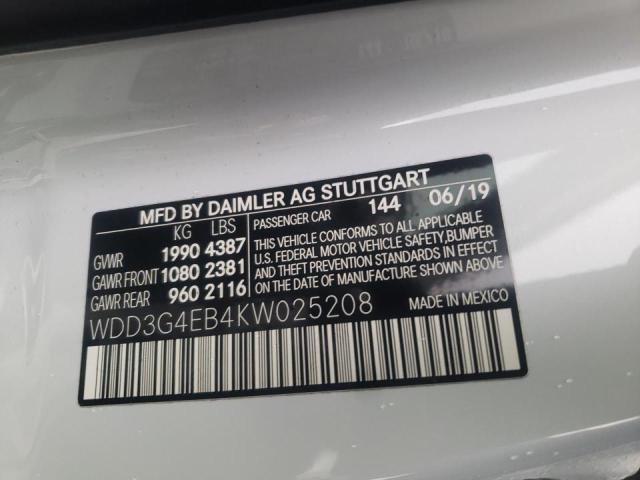 WDD3G4EB4KW025208 - 2019 MERCEDES-BENZ A 220 WHITE photo 13