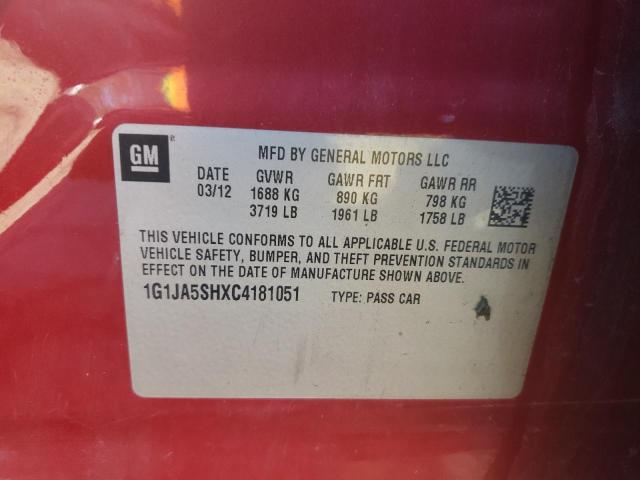 1G1JA5SHXC4181051 - 2012 CHEVROLET SONIC LS RED photo 12
