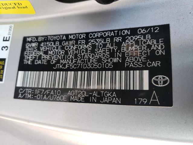 JTKJF5C71D3050105 - 2013 TOYOTA SCION TC Gümüş fotoğraf 13