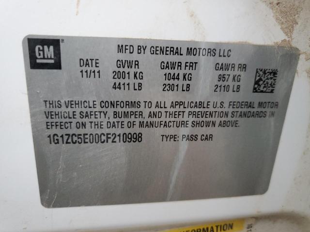 1G1ZC5E00CF210998 - 2012 CHEVROLET MALIBU 1LT 白色 照片 12