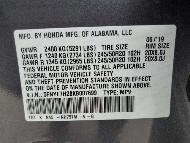 5FNYF7H28KB007699 - 2019 HONDA PASSPORT S BLACK photo 13