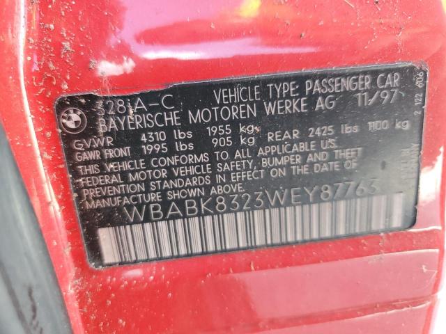 WBABK8323WEY87763 - 1998 BMW 328 IC AUT RED photo 12