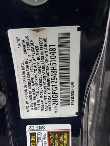 2HGFG12948H510481 - 2008 HONDA CIVIC EXL أزرق صورة 13