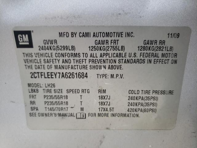 2CTFLEEY7A6261684 - 2010 GMC TERRAIN SL SILVER photo 13