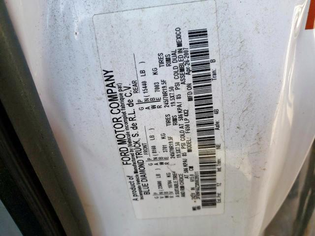 3FRNF66Z38V639511 - 2008 FORD F650 SUPER WHITE photo 10