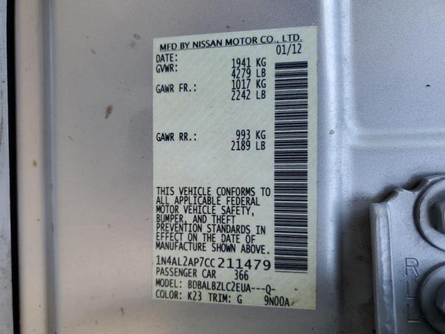 1N4AL2AP7CC211479 - 2012 NISSAN ALTIMA SILVER photo 12