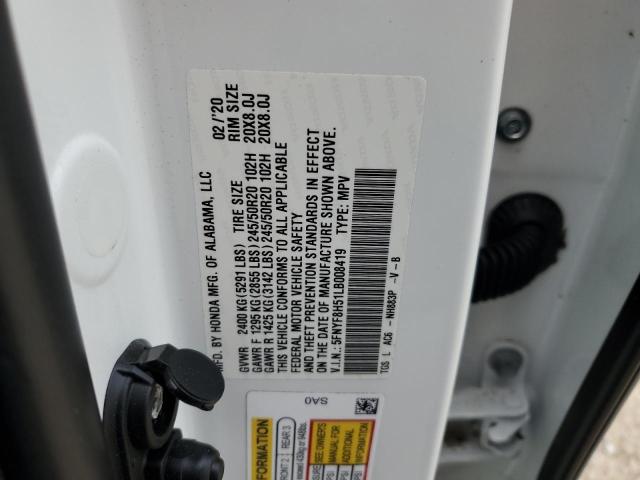 5FNYF8H51LB008419 - 2020 HONDA PASSPORT E 白色 照片 13