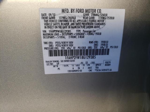 1FAHP2FW1BG129385 - 2011 FORD TAURUS LIM GOLD photo 12